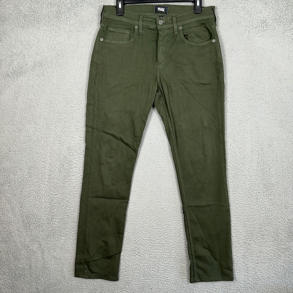 Paige Lennox Jeans Mens 31 Slim Fit Olive Green Tapered Leg Stretch 5-Pocket